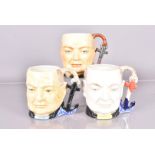 Three Winston Churchill Character jugs, to include a Crown Devon example, marked A168, the other two