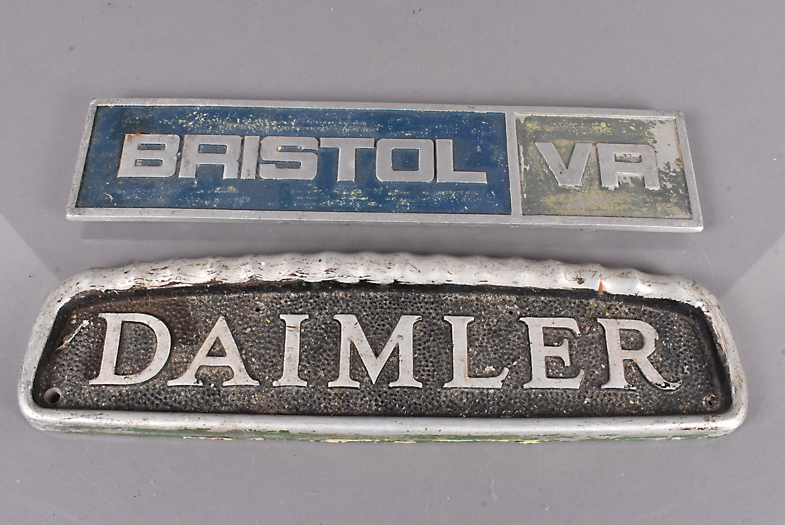 Two vintage Bus Maker's Plates, one for a Bristol VR and the other Daimler (2)