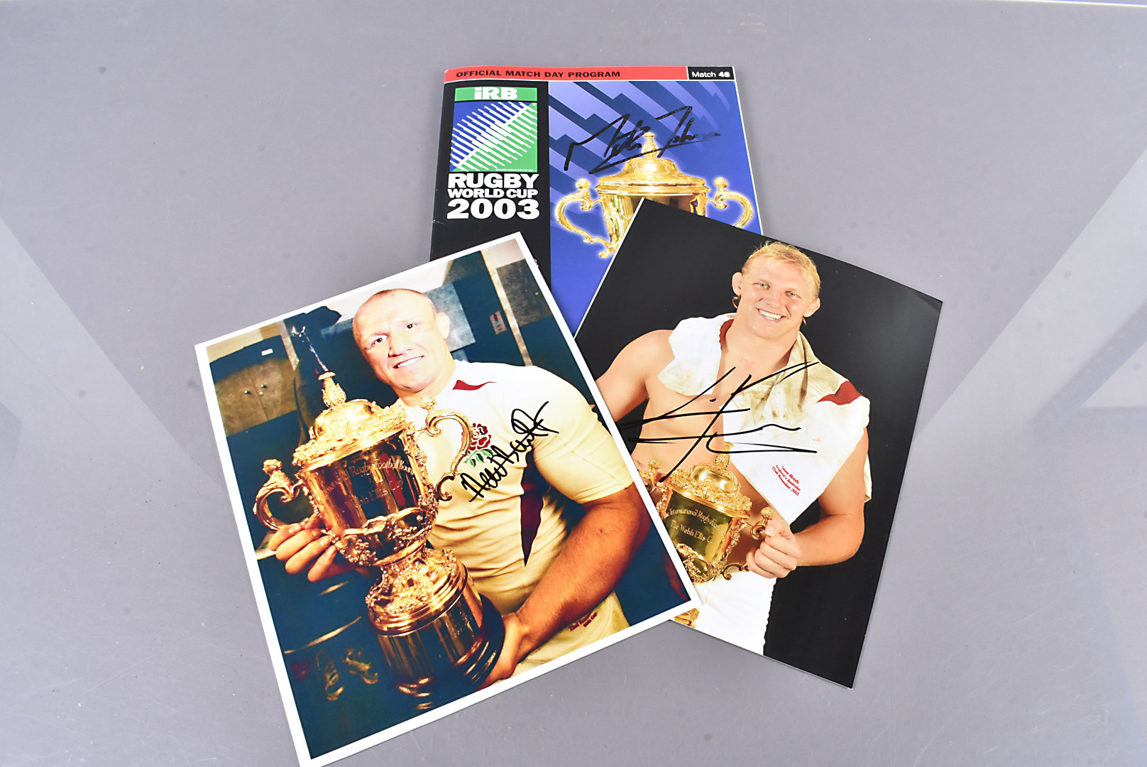 England 2003 RWC winners signed player photographs, both measuring 10" x 8" of Lewis Moody and