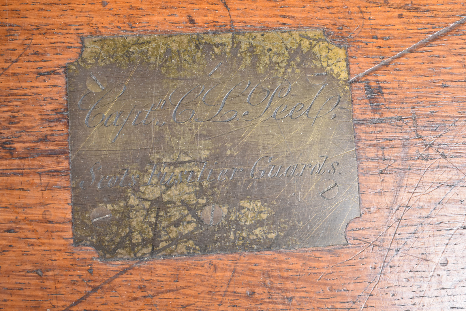 A Victorian Regimental Campaign Chest, with a brass plaque to the top, 'Capt C L Peel, Scots - Image 2 of 2