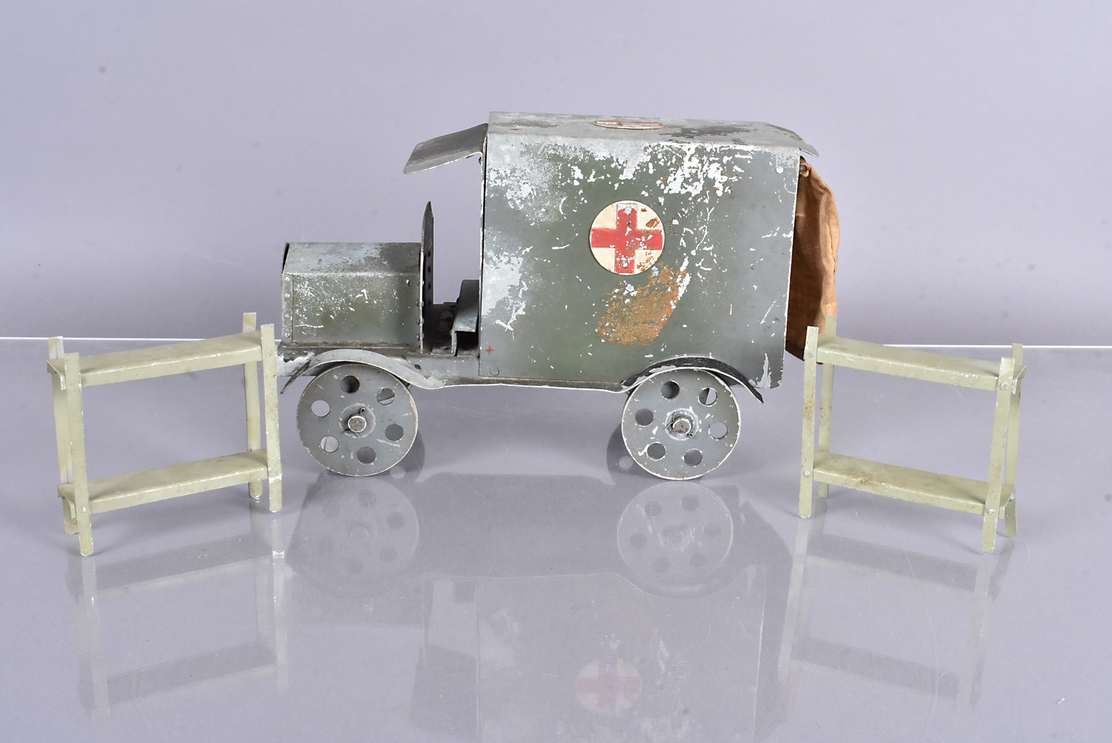 A hand built metal Military Ambulance toy, with plaque to underside 'Charles Pike, 62 Sherwell
