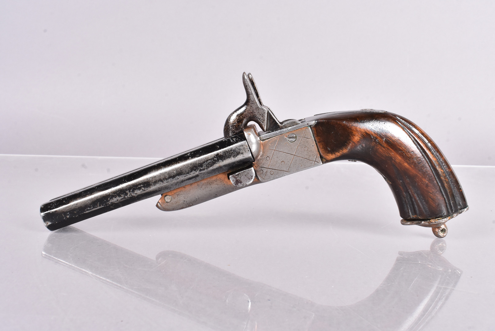 A 19th Century Continental Pin-Fire Double Barrelled pistol, with 10.8cm long octagonal barrels, - Image 2 of 7