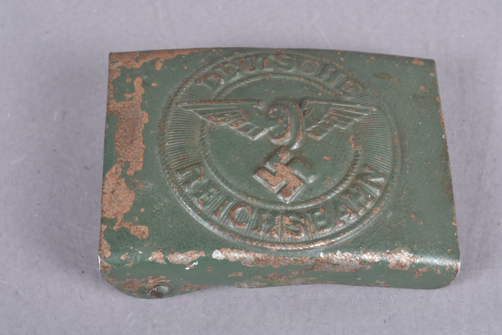 A Third Reich 'Deutsche Reichsbahn' Railway belt buckle, in green, no visible maker's marks, - Image 2 of 5