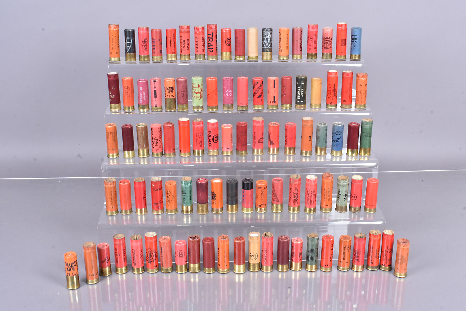 An extensive collection of spent shotgun cartridges, various makers, including Norlett Trap, 1973