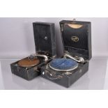 A Songster Portable Gramophone, with Songster soundbox, nickel fittings, in black rexine case,