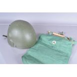 A 1980s GS Mk 6 Combat helmet, large, in green, together with an 8 litre water carrier