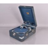 A good HMV Model 102 Portable gramophone, blue version, with HMV No.5A soundbox