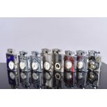 Eight various watch/clock lighters, including Eclydo, Gisa, Anker and others, various designs and