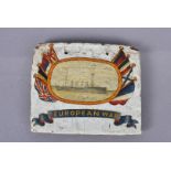 A scarce WWI period Hardtack Biscuit, with hand painted design to the front, depicting a War Ship,