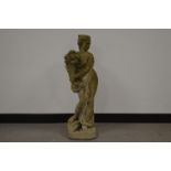 A cast neoclassical figure of a female, holding a cornucopia. 93 cm. Some wear and weathering. AF (