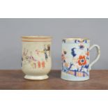 A 19th Chinese porcealin hand-painted tankard, together with a further example with Chinese