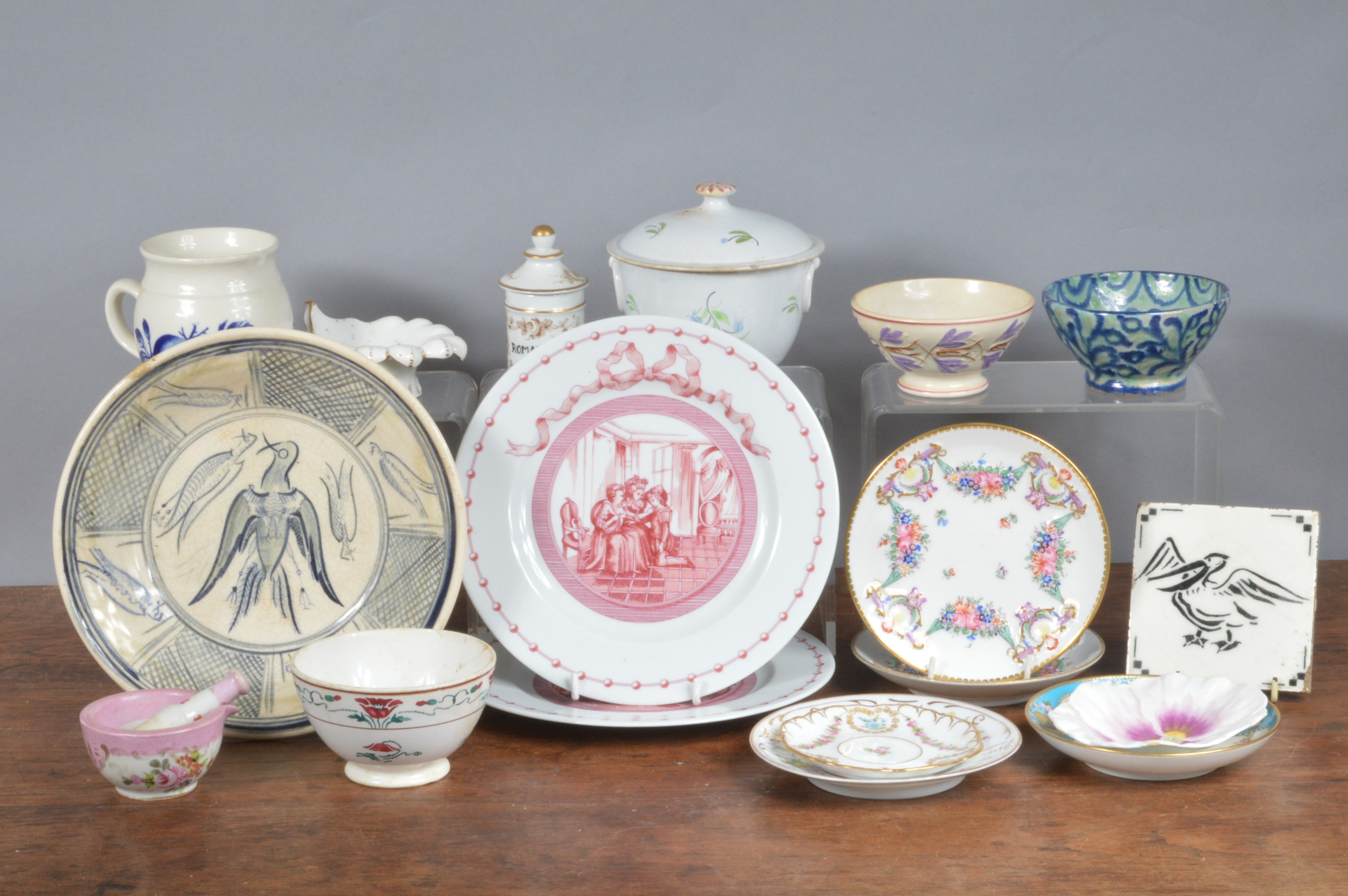 A large mixed group of 19th and 20th century continental porcelain, to include Naples, Dresden,