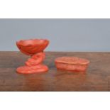 Two 19th century ceramic redware pieces, to include a lidded match box with integral stricker and