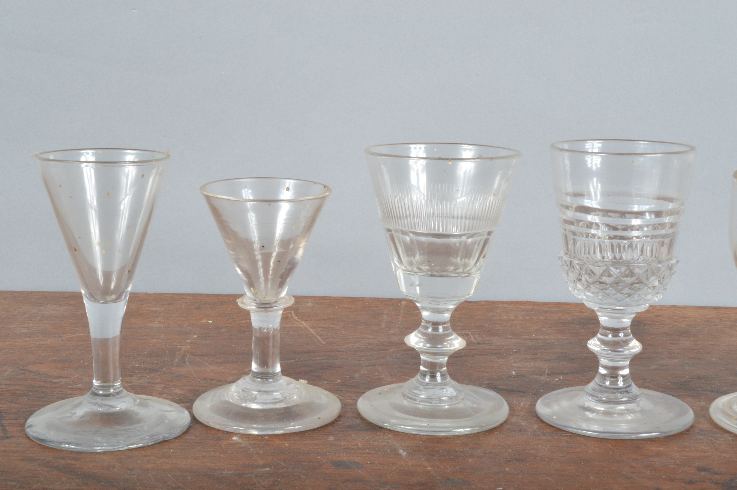 A collection of 19th century and later sherry or port glasses, including one with thistle cut - Image 3 of 3