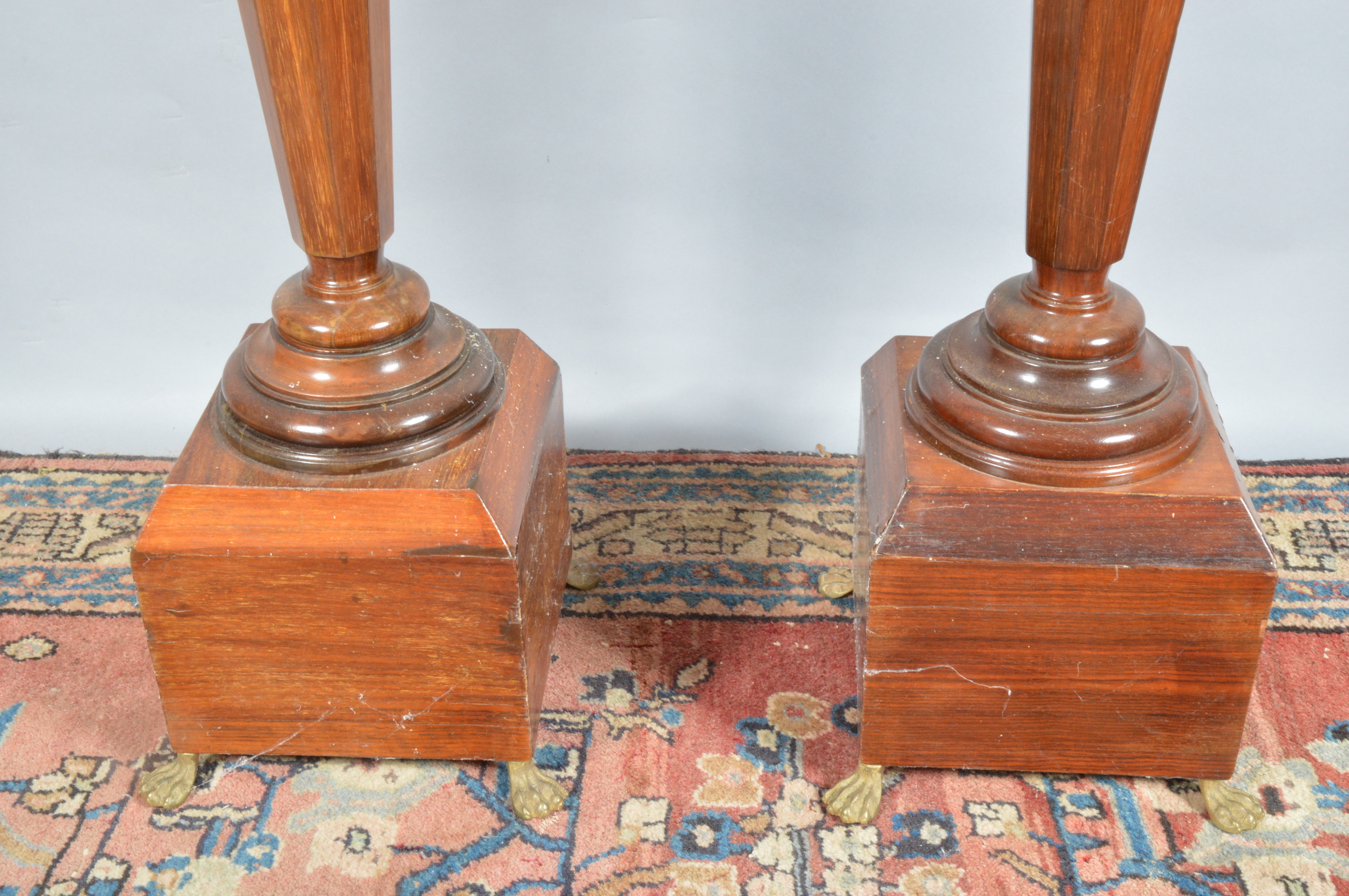 A Pair of regency style Rosewood jardinieres, circular tops, with turned columns, both raised on - Image 3 of 3