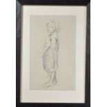 A pencil drawing of a boy , signed 'John' bottom right, framed, glazed and mounted, frame size