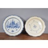 Two late 18th century pearlware chargers, one with shell edge decorated with a chinoiserie