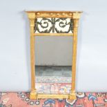 A 19th century small over mantle pier mirror, foliate scroll glass painted panel above the mirror