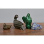 Two cast metal birds, the smallest Bronze with a character mark to the underside, 5.5cm in length,