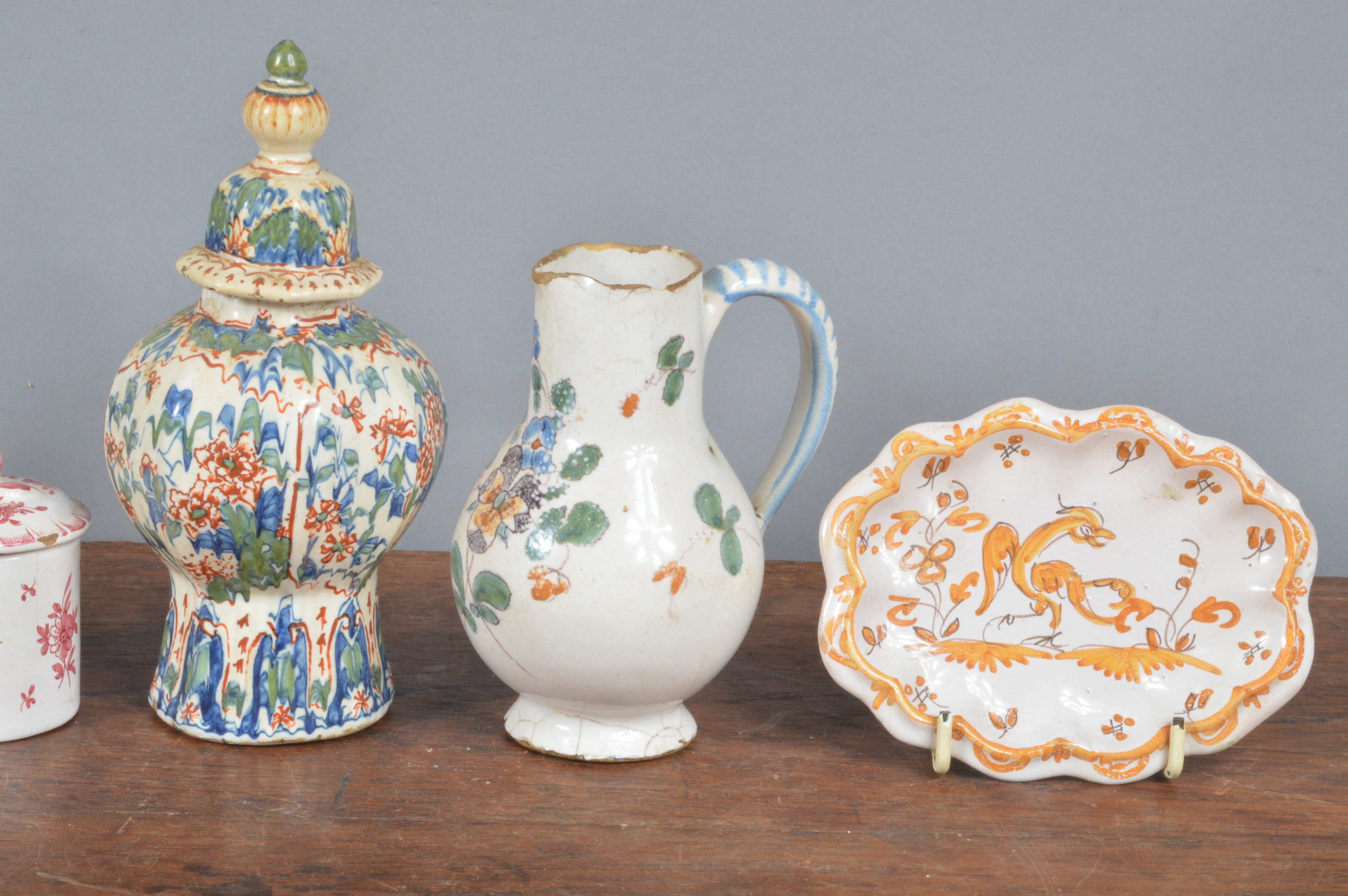 A small group of 19th century French faience, to include a covered pot, a vase and cover, a - Image 3 of 3