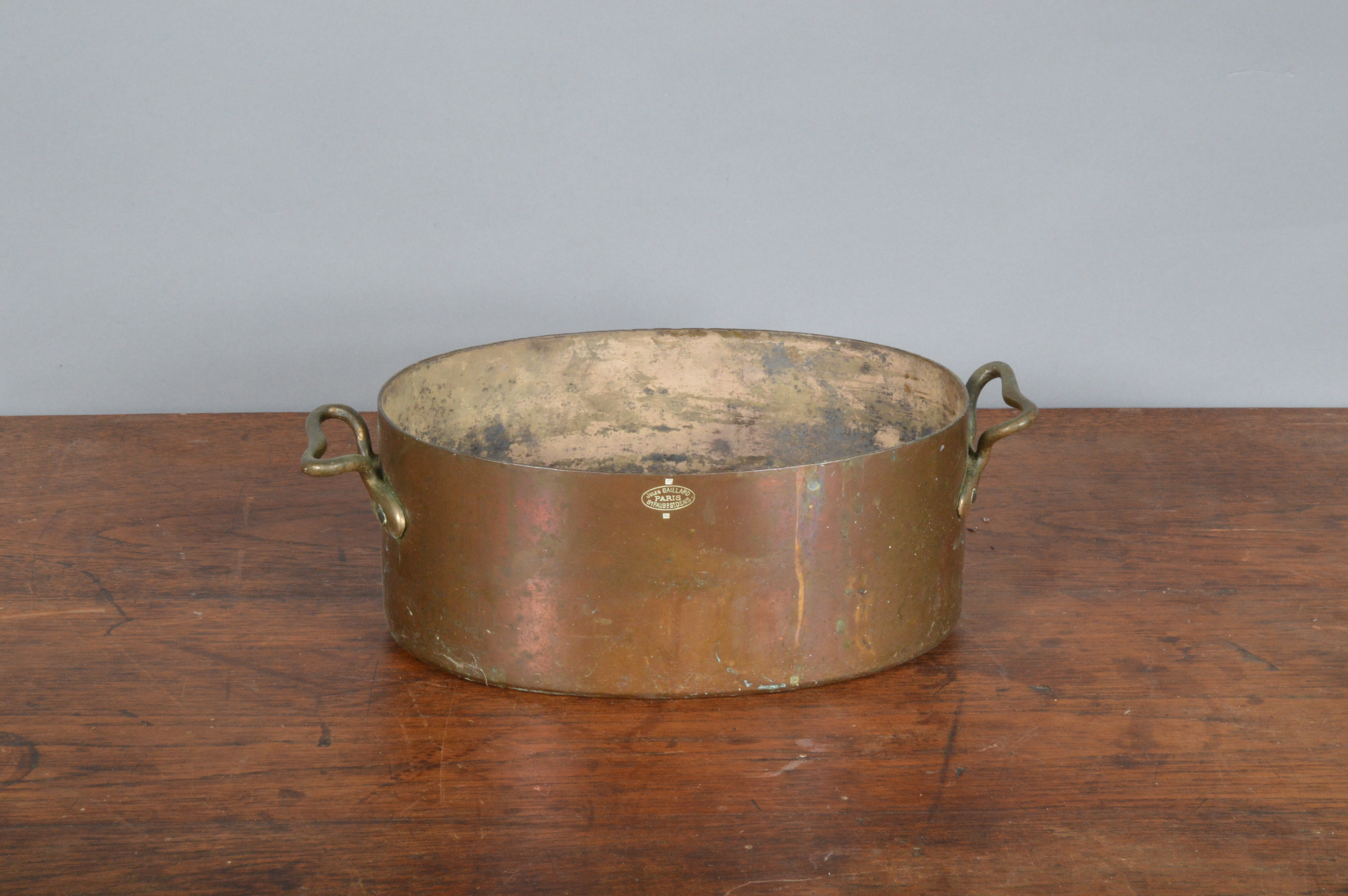 A Jules Gaillard of Paris early 20th century copper twin handle cooking pan, the base impressed with