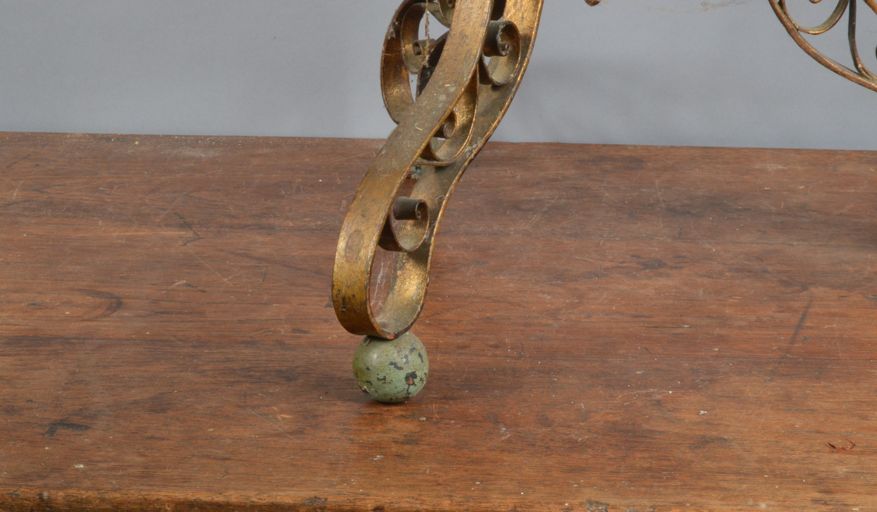 A 19th century Continental gilt metal and hand-painted candle stand, with plaster column mounted - Image 3 of 4