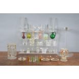 A large collection of assorted glassware, including two lustres, the largest 18cm high, cut glass