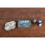 A collection of Chinese enamel and cloisonne items, comprising a quatrefoil tray 9.5cm in length,