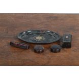 A small group of mostly 19th century tortoiseshell wares, to include a tray, a lidded box, a