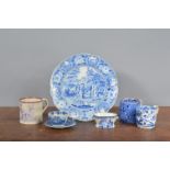 A group of early 19th century blue and white transfer-printed wares, to include a Spode India cup, a