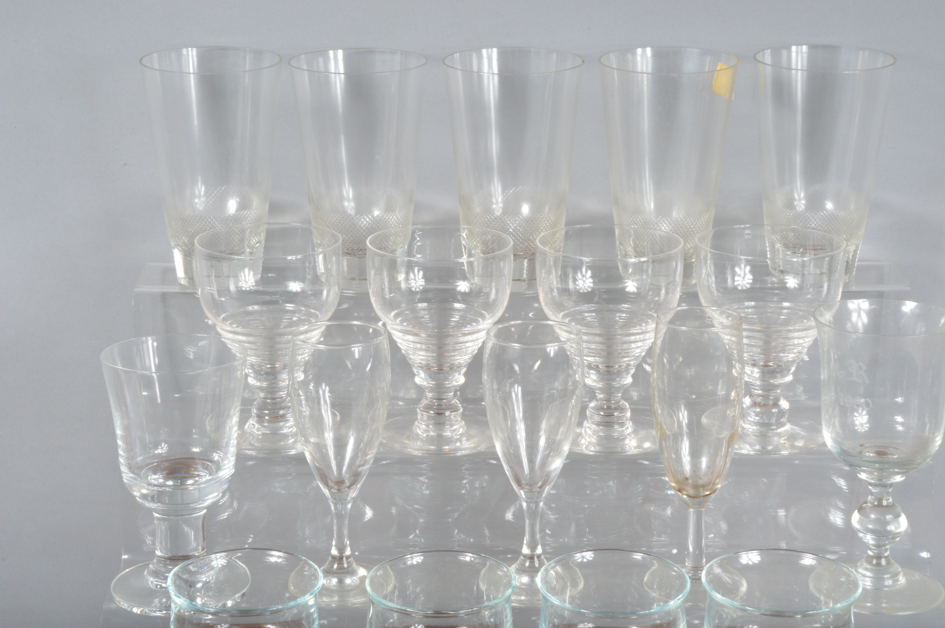 A collection of 20th century drinking glasses, including cut glass tumblers, wine glasses, etc, - Image 2 of 2