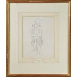 A 20th century pencil drawing of a man with a top hat, framed, mounted and glazed, the mount