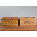 Two reproduction market sellers crates, one for Baxter & Son shellfish, the others Fresh Roasted