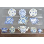 A group of mostly early 19th century blue and white transfer-printed wares, to include three