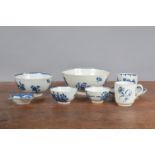 A group of 18th century blue and white porcelain tea wares, mainly Worcester including, Fisherman