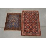 Two small rugs, one wool on cotton with a geometric multi-coloured design 116cm x 73cm, the other