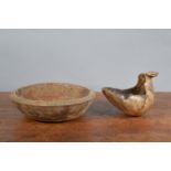 A 19th century treen bowl, possibly beech, 25cm diameter, together with a primitive 'salt scoop'