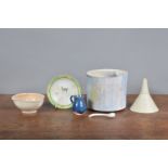 A mixed group of British ceramics, to include a salt glazed funnel, a studio pottery pot, a shaped