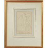 Manner of Alfred Munnings (British 1878-1959), a pencil drawing of a man and women, signed bottom