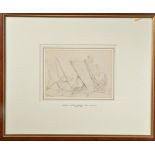 A 20th century pencil and charcoal drawing, of a women on a deckchair, framed, mounted and glazed,