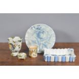 Five pieces of mainly 19th century Italian maiolica, to include a plate, vase, small footed bowl,