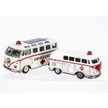 Japanese Volkswagen Type 2 Tinplate Friction Drive Ambulances, two models, first Meiwa larger