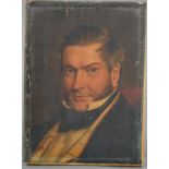 19th century British school, a portrait of a gentleman, oil on canvas, later re-glued onto a