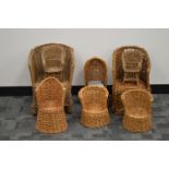 A collection of teddy bear and doll wicker seats, of differing sizes and styles, the tallest 51cm