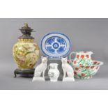 A collection of 19th century and later ceramics, comprising a blue and white Chinese Fitzhugh