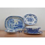 A collection of 19th century and later blue and white transferware ceramics, comprising a