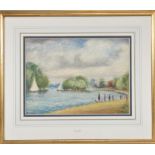 Attributed to William Freeman (British 1853-1935), a boating lake, watercolour, indistinctly