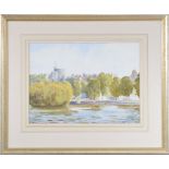 Two framed watercolours, one by John Grove depicting Windsor Castle, 45cm x 54cm, together with a