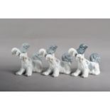 Three Lladro porcelain Skye terrier figurines, of slightly varying colours, all marked to the