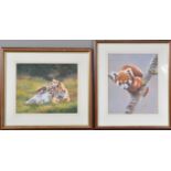 Dorothy Cashen (British), three framed works, comprising a pastel tiger cub, acrylic red panda,